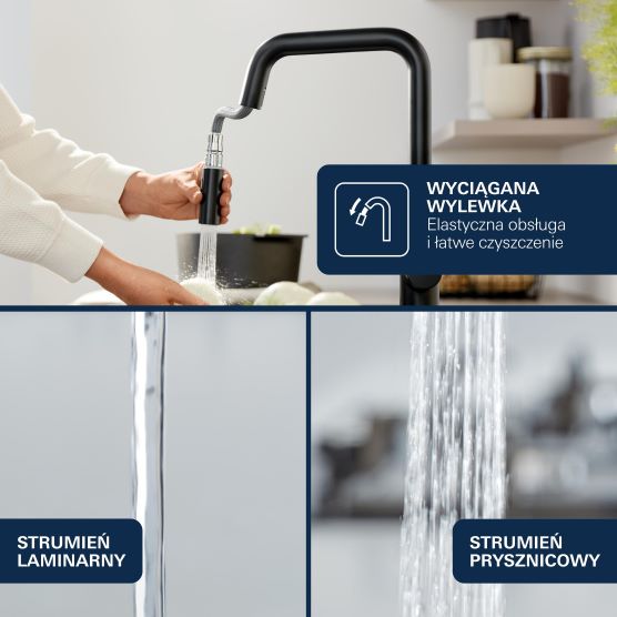 Wyciągana wylewka ze zmianą strumienia