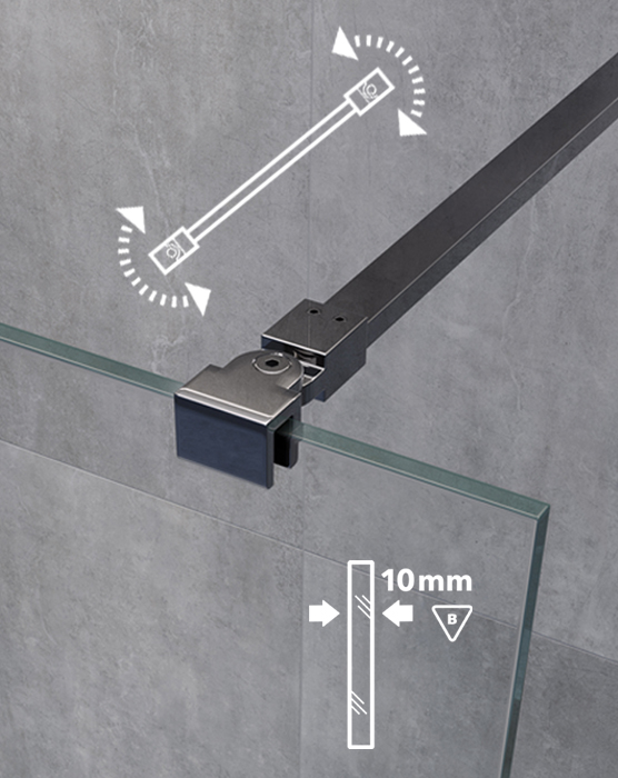 Wspornik z ruchomymi głowicami i bezpieczne szkło