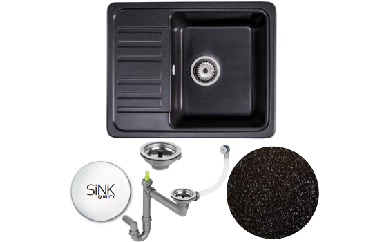 Zestaw: zlew SAPPHIRE 1KKO czarny metalik + syfon