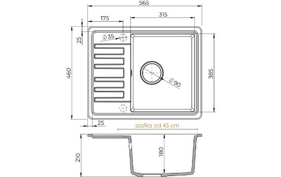 Zlewozmywak jednokomorowy granitowy SAPPHIRE 1KKO