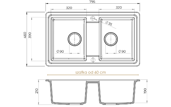 Zlewozmywak dwukomorowy granitowy SAPPHIRE 2KBO