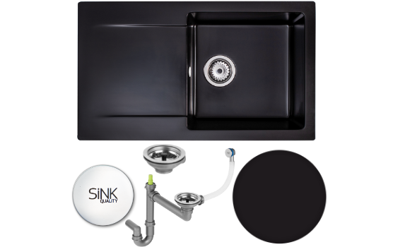 Zestaw: zlewozmywak czarny + syfon manualny