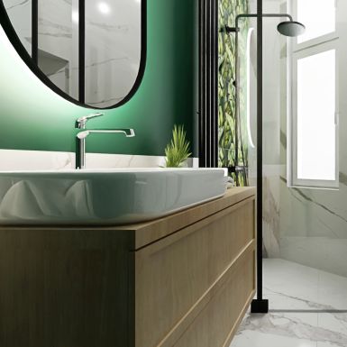 Nowoczesna łazienka z motywem zieleni