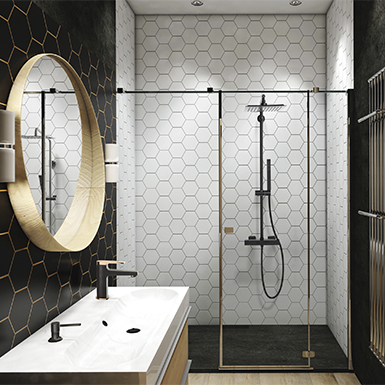 Geometryczne płytki w nowoczesnej łazience