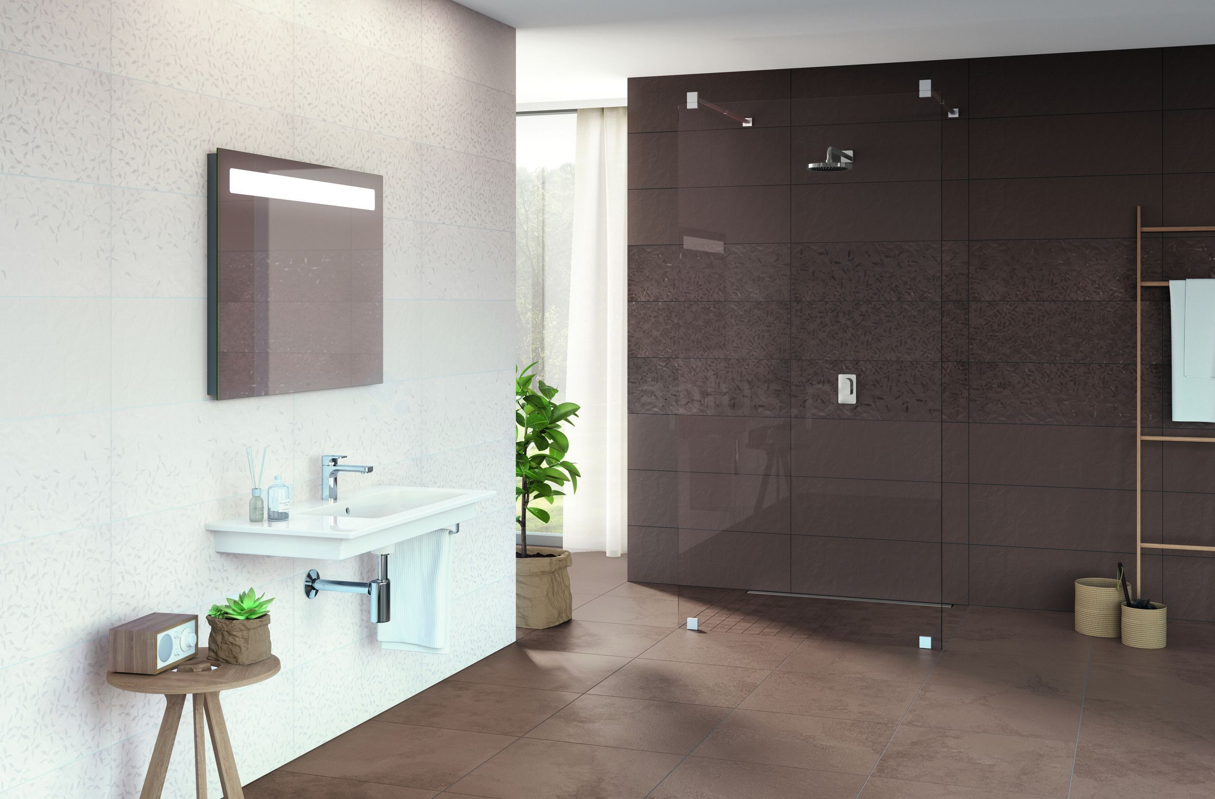 Minimalistyczna łazienka z podtynkowym zestawem prysznicowym z deszczownicą