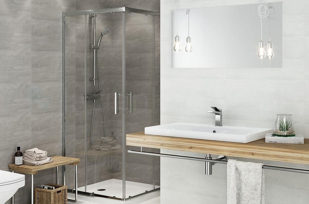 Minimalistyczna łazienka z prysznicem i nowoczesną armaturą