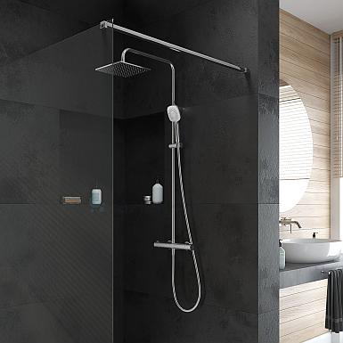 Minimalistyczna łazienka z efektownym zestawem prysznicowym