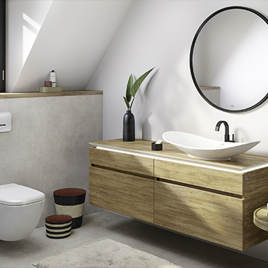 Stylowa łazienka z drewnianymi meblami