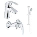 Zestaw baterii umywalkowa i prysznicowa ścienna z kompletem prysznicowym Grohe Eurosmart New (33265002, 33555002, 2759800E)