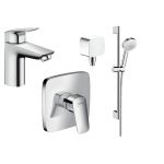 Hansgrohe Logis zestaw bateria umywalkowa i prysznicowa podtynkowa z kompletem prysznicowym Crometta chrom (71100000, 71605000, 26651400, 26457000)