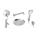 Zestaw Hansgrohe Talis S bateria wannowo-prysznicowa i umywalkowa z deszczownicą ścienną i kompletem natryskowym Croma (72405000, 72021000, 26522400, 27413000, 26421400, 27454000)