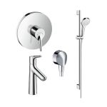Zestaw Hansgrohe Talis S bateria prysznicowa i umywalkowa z zestawem prysznicowym Croma (72605000, 72021000, 26562400, 27454000)