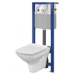 Cersanit Carina Set 878 miska WC CleanOn z deską wolnoopadającą Slim i stelaż podtynkowy Aqua z przyciskiem spłukującym Movi chrom błyszczący S701-201