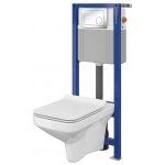 Zestaw Cersanit Como CleanOn Set 881 miska WC CleanOn z deską wolnoopadającą i stelaż podtynkowy Aqua z przyciskiem Link chrom S701-204