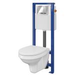 Cersanit Delfi Set 895 miska WC z deską wolnoopadającą i stelaż podtynkowy Aqua z przyciskiem spłukującym Enter chrom błyszczący S701-216