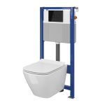 Zestaw Cersanit City Square CleanOn miska WC z deską sedesową Slim i stelaż podtynkowy Aqua 52 z przyciskiem Accento Square szkło czarne S701-401