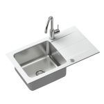 Zestaw Quadron Edward 111 zlewozmywak granitowo-stalowy 78x44 cm z baterią Kate alabaster/stal FUS_E7844BI_3623500BS