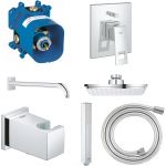 Zestaw Grohe Eurocube bateria podtynkowa z kompletem natryskowym i deszczownicą chrom (19896000, 35501000, 27488000, 27705000, 26370000, 27699000, 28364000)