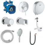 Zestaw Grohe Essence bateria podtynkowa z kompletem natryskowym i napełnianiem przez przelew chrom (19285001, 35501000, 27057000, 27074000, 28364000, 27272000, 19952000, 28990000, 28993000)
