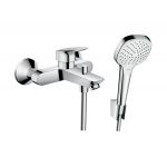 Zestaw Hansgrohe Logis bateria wannowo-prysznicowa z kompletem natryskowym Croma Select E ściennym chrom/biały (71400000, 26425400)