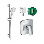 Zestaw Hansgrohe Logis bateria prysznicowa podtynkowa z kompletem natryskowym ściennym Croma i przyłączem FixFit chrom/biały (71605000, 01800180, 26582400, 26457000)