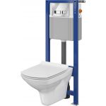 Cersanit Carina Set 878 miska WC CleanOn z deską wolnoopadającą Slim i stelaż podtynkowy Aqua z przyciskiem spłukującym Movi chrom błyszczący S701-201