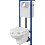 Cersanit Delfi Set 896 miska WC z deską wolnoopadającą i stelaż podtynkowy Aqua z przyciskiem spłukującym Enter chrom błyszczący S701-217