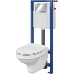 Cersanit Delfi Set 897 miska WC z deską wolnoopadającą Slim i stelaż podtynkowy Aqua z przyciskiem spłukującym Enter chrom błyszczący S701-218