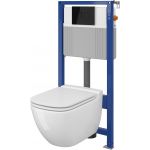 Cersanit Caspia Set B28 miska WC CleanOn z deską wolnoopadającą Slim i stelaż podtynkowy Aqua z przyciskiem spłukującym Accento Square szkło czarne S701-320