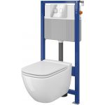 Cersanit Caspia Set B29 miska WC CleanOn z deską wolnoopadającą Slim i stelaż podtynkowy Aqua z przyciskiem spłukującym Accento Square chrom błyszczący S701-321