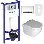 Zestaw Rea Carlo Mini Rimless miska WC z deską i stelaż podtynkowy Oltens Triberg Torne 5w1 z przyciskiem spłukującym (58300100, REAC1000)