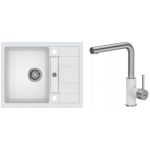 Zestaw Quadron Morgan 116 zlewozmywak granitowy z baterią kuchenną Angelina biały metalik/stal szlachetna (HB8210U1BS, BW6003BSU1)
