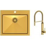 Zestaw Quadron Russel 110 zlewozmywak stalowy z baterią kuchenną Marylin złoty (HB7910PVDBSG1, BW6022PVDBSG1)