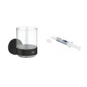 Zestaw Grohe Start kubek do mycia zębów czarny i klej montażowy QuickGlue (411942430, 41127000)