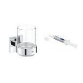 Zestaw Grohe Start Cube kubek do mycia zębów chrom i klej montażowy QuickGlue (41097000, 41127000)