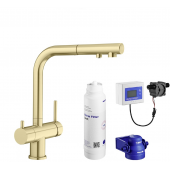 Zestaw Blanco Fontas-S II bateria kuchenna stojąca złota satynowa z zestawem filtrującym wodę (526694, 527453)