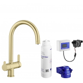Zestaw Blanco Trima bateria kuchenna stojąca złota satynowa z zestawem filtrującym wodę (526695, 527453)