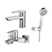 Zestaw Cersanit Mille bateria umywalkowa i wannowo-prysznicowa z kompletem natryskowym Lano chrom S952-003