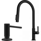 Zestaw Franke Maris Slim Clear Water J Pull-Out bateria kuchenna stojąca z dozownikiem do płynów 300 ml czarny mat (1200730911, 1190547906)