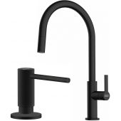 Zestaw Franke Maris Slim J Pull-Out bateria kuchenna stojąca z dozownikiem do płynów 300 ml czarny mat (1150728389, 1190547906)