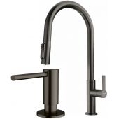 Zestaw Franke Maris Slim Clear Water J Pull-Out bateria kuchenna stojąca z dozownikiem do płynów 350 ml antracyt (1200736603, 1120717103)