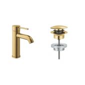 Zestaw Grohe Essence bateria umywalkowa stojąca z korkiem Brushed Cool Sunrise (23590GN1, 65807GN0)
