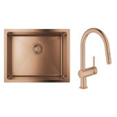 Zestaw Grohe K700U zlewozmywak stalowy 55x45 cm z baterią Grohe Minta brushed warm sunset (31574DL1, 32321DL2)