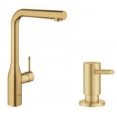Zestaw Grohe Essence bateria kuchenna Brushed Cool Sunrise z dozownikiem płynów Cosmopolitan (30270GN0, 40535GN0)