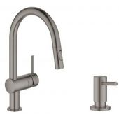 Zestaw Grohe Minta bateria kuchenna Brushed Hard Graphite z dozownikiem płynów Cosmopolitan (32321AL2, 40535AL0)
