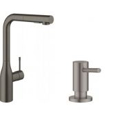 Zestaw Grohe Essence bateria kuchenna Brushed Hard Graphite z dozownikiem płynów Cosmopolitan (30270AL0, 40535AL0)