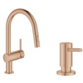Zestaw Grohe Minta bateria kuchenna Brushed Warm Sunset z dozownikiem płynów Cosmopolitan  (32321DL2, 40535DL0)