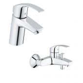 Grohe Eurosmart New zestaw baterii umywalkowa i wannowo-prysznicowa ścienna chrom (33265002, 33300002)