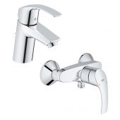 Grohe Eurosmart New zestaw baterii umywalkowa i prysznicowa ścienna chrom (33265002, 33555002)