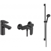 Zestaw Hansgrohe Vernis Blend bateria umywalkowa i prysznicowa z kompletem natryskowym czarny mat (71580670, 71640670, 28046670)